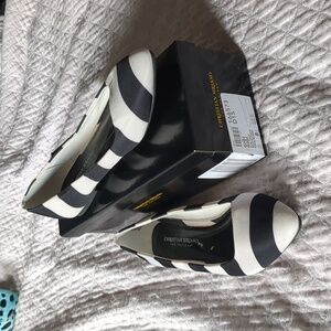 HALLOWEEN? Beetlejuice Black White Striped Flats Shoes Christian Siriano NEW